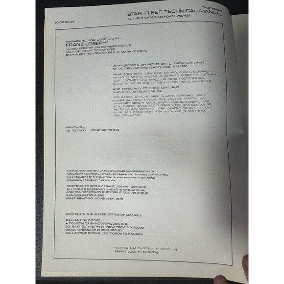 Star Trek Star Fleet Technical Manual 1st Ed 1975 Ballantine Franz Joseph - Picture 4 of 6